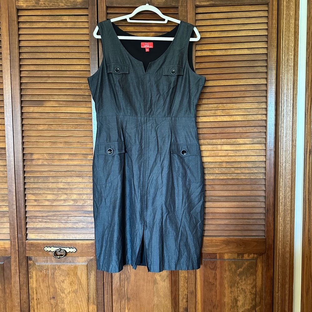 Oscar de la Renta grey and black silk mix sheath dress size large XL 16. - Picture 2 of 11